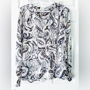 Haver Blair Elegant Blackand White Patterned Women's Top,Fits S/M, PTP 21”